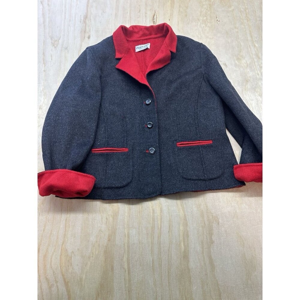Pendleton Women’s Red/Gray Merino Wool 3 Button Reversible Jacket Medium RARE